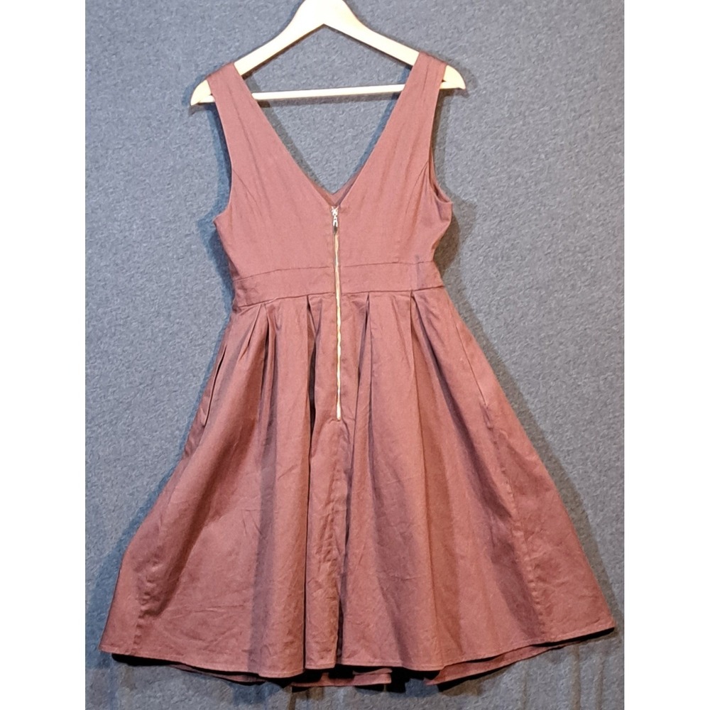 Fervour Anthropologie Brown V Neck Fit Flare Midi Dress With Zipper Size M - Picture 2 of 7